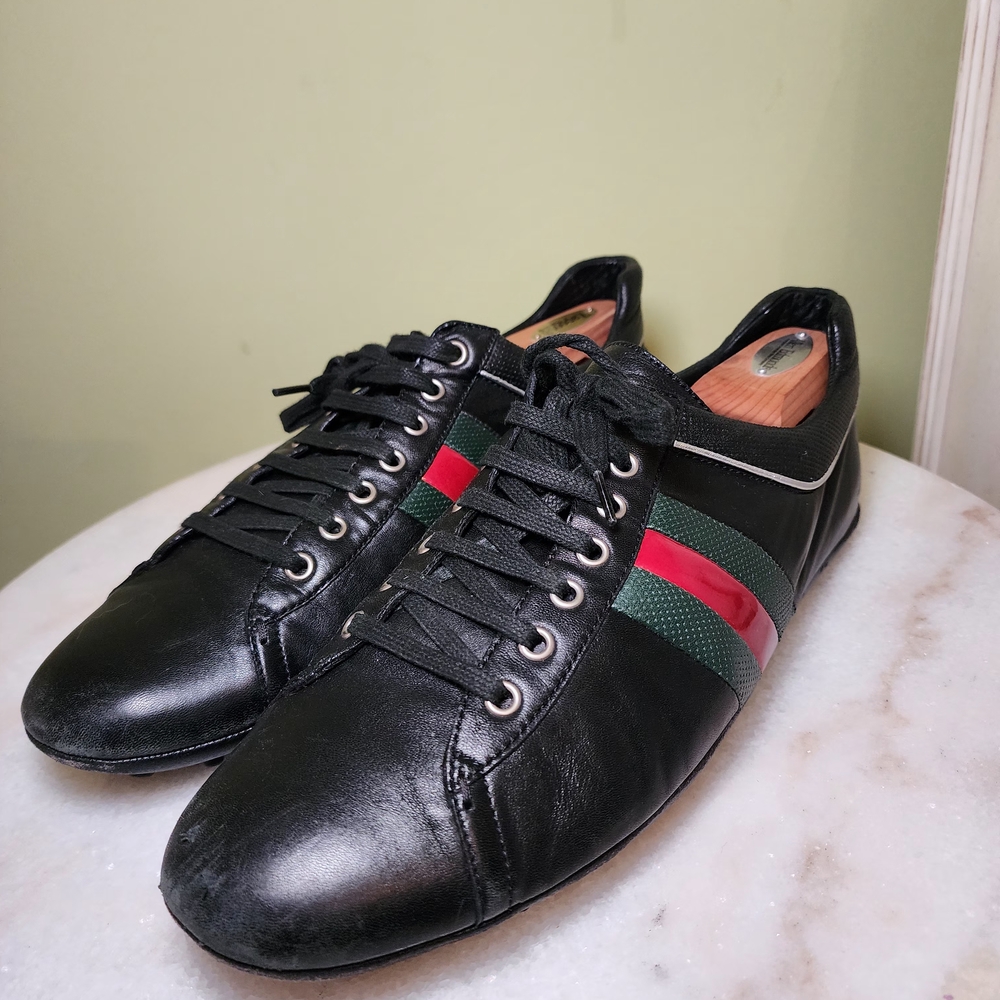 Gucci Black Sneakers with Red and Green Stripes